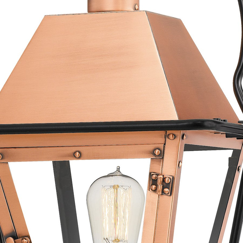 Quoizel Rue De Royal 12in 1-Light Outdoor Lantern | Traditional Aged Copper and Clear Glass | Front Porch & Entryway | Model RO9018AC