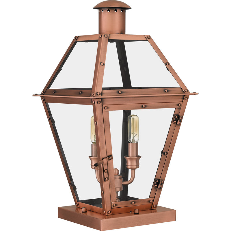 Quoizel Rue De Royal 10in 2-Light Outdoor Lantern | Traditional Aged Copper and Clear Glass | Front Porch & Entryway | Model RO9110AC