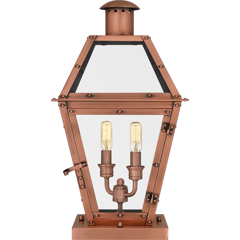 Quoizel Rue De Royal 10in 2-Light Outdoor Lantern | Traditional Aged Copper and Clear Glass | Front Porch & Entryway | Model RO9110AC