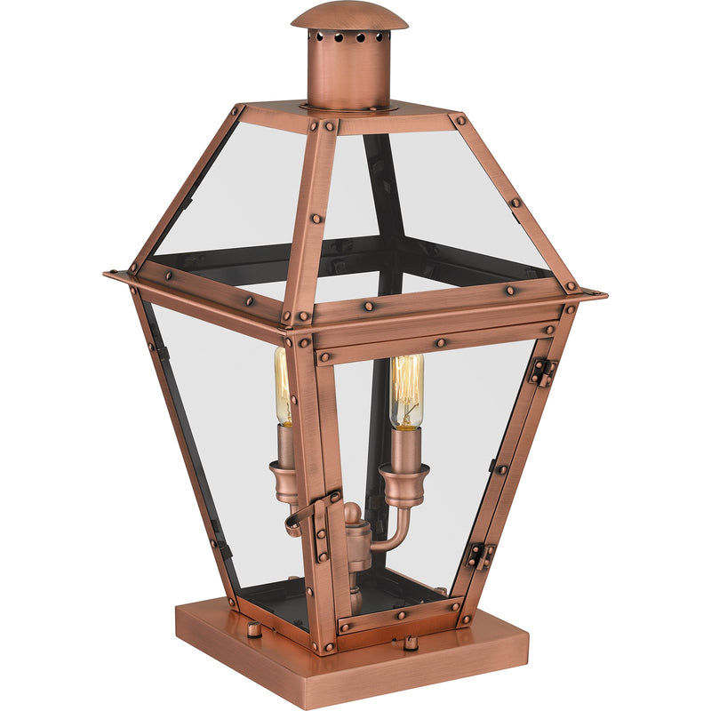 Quoizel Rue De Royal 10in 2-Light Outdoor Lantern | Traditional Aged Copper and Clear Glass | Front Porch & Entryway | Model RO9110AC