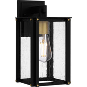 Quoizel Robbins 6in 1-Light Outdoor Lantern | Industrial Matte Black and Clear Seedy Glass | Front Porch & Entryway | Model ROB8406MBK