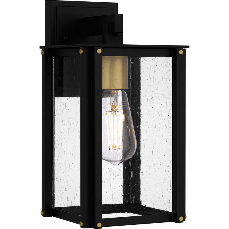 Quoizel Robbins 6in 1-Light Outdoor Lantern | Industrial Matte Black and Clear Seedy Glass | Front Porch & Entryway | Model ROB8406MBK