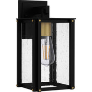 Quoizel Robbins 6in 1-Light Outdoor Lantern | Industrial Matte Black and Clear Seedy Glass | Front Porch & Entryway | Model ROB8406MBK