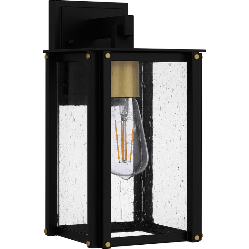 Quoizel Robbins 6in 1-Light Outdoor Lantern | Industrial Matte Black and Clear Seedy Glass | Front Porch & Entryway | Model ROB8406MBK