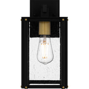 Quoizel Robbins 6in 1-Light Outdoor Lantern | Industrial Matte Black and Clear Seedy Glass | Front Porch & Entryway | Model ROB8406MBK