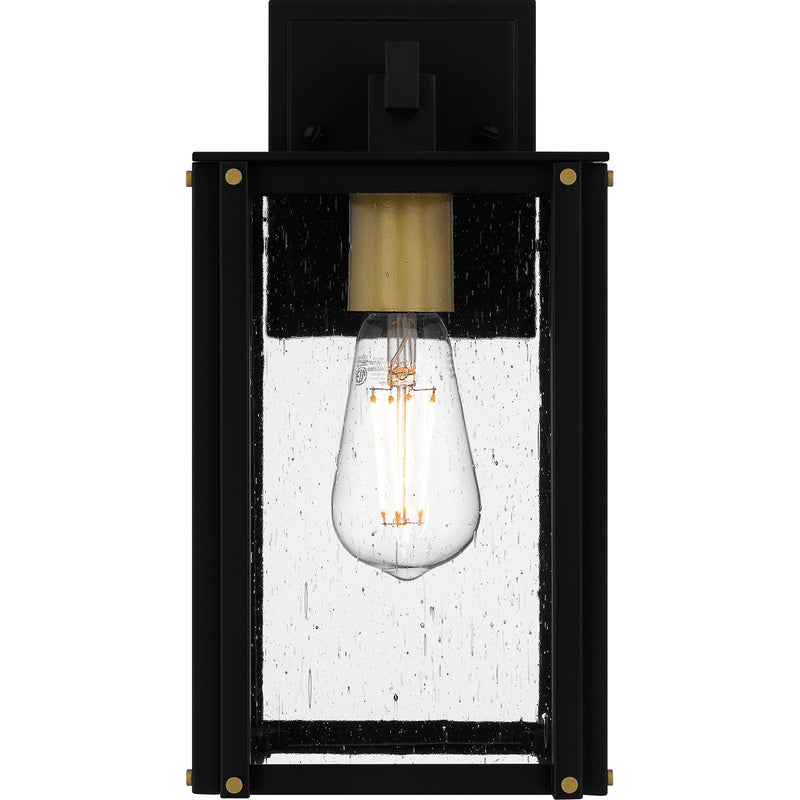 Quoizel Robbins 6in 1-Light Outdoor Lantern | Industrial Matte Black and Clear Seedy Glass | Front Porch & Entryway | Model ROB8406MBK
