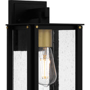 Quoizel Robbins 6in 1-Light Outdoor Lantern | Industrial Matte Black and Clear Seedy Glass | Front Porch & Entryway | Model ROB8406MBK