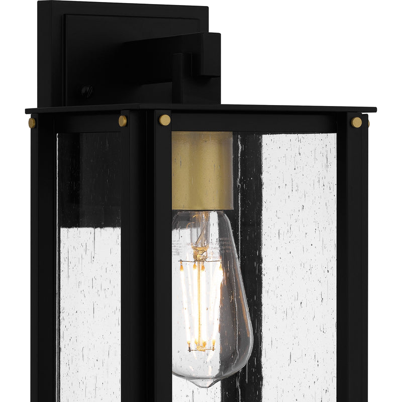 Quoizel Robbins 6in 1-Light Outdoor Lantern | Industrial Matte Black and Clear Seedy Glass | Front Porch & Entryway | Model ROB8406MBK