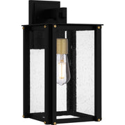 Quoizel Robbins 8in 1-Light Outdoor Lantern | Industrial Matte Black and Clear Seedy Glass | Front Porch & Entryway | Model ROB8408MBK