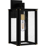 Quoizel Robbins 8in 1-Light Outdoor Lantern | Industrial Matte Black and Clear Seedy Glass | Front Porch & Entryway | Model ROB8408MBK