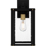 Quoizel Robbins 8in 1-Light Outdoor Lantern | Industrial Matte Black and Clear Seedy Glass | Front Porch & Entryway | Model ROB8408MBK