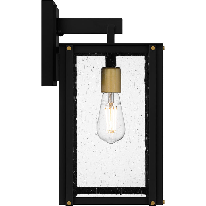 Quoizel Robbins 8in 1-Light Outdoor Lantern | Industrial Matte Black and Clear Seedy Glass | Front Porch & Entryway | Model ROB8408MBK