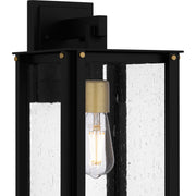 Quoizel Robbins 8in 1-Light Outdoor Lantern | Industrial Matte Black and Clear Seedy Glass | Front Porch & Entryway | Model ROB8408MBK