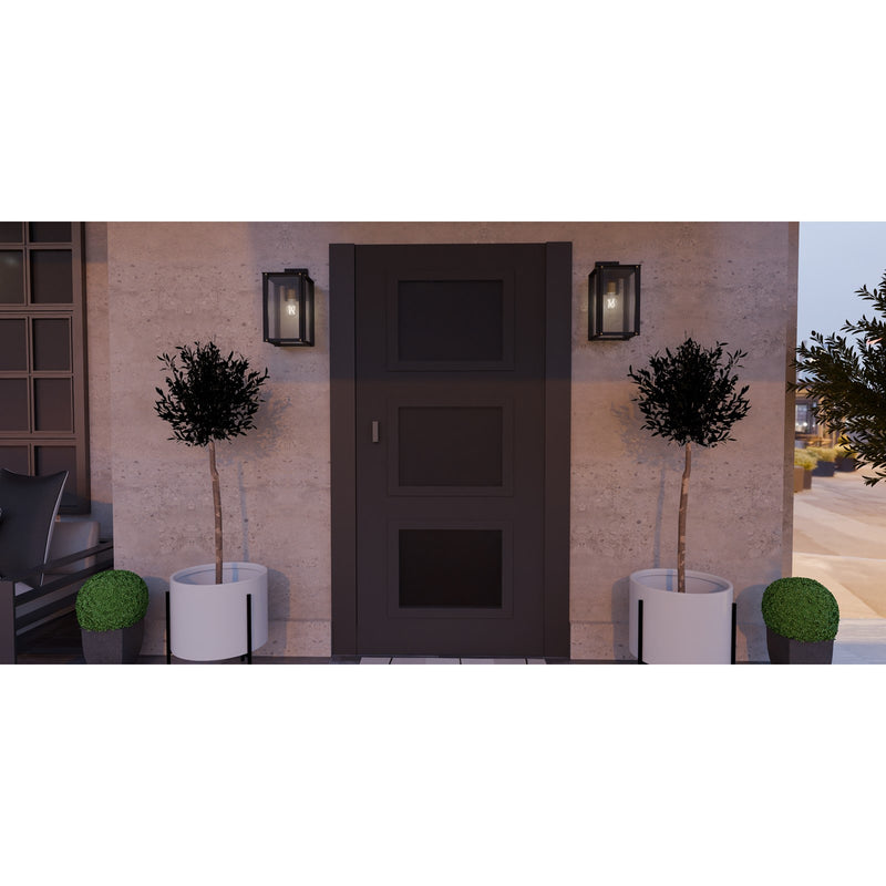Quoizel Robbins 8in 1-Light Outdoor Lantern | Industrial Matte Black and Clear Seedy Glass | Front Porch & Entryway | Model ROB8408MBK