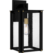 Quoizel Robbins 11in 1-Light Outdoor Wall Lantern | Industrial Matte Black and Clear Seedy Glass | Front Porch & Patio | Model ROB8409MBK