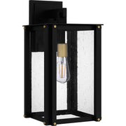 Quoizel Robbins 11in 1-Light Outdoor Wall Lantern | Industrial Matte Black and Clear Seedy Glass | Front Porch & Patio | Model ROB8409MBK