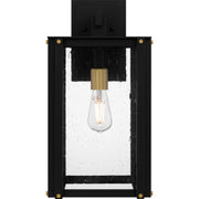 Quoizel Robbins 11in 1-Light Outdoor Wall Lantern | Industrial Matte Black and Clear Seedy Glass | Front Porch & Patio | Model ROB8409MBK