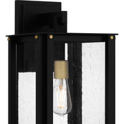 Quoizel Robbins 11in 1-Light Outdoor Wall Lantern | Industrial Matte Black and Clear Seedy Glass | Front Porch & Patio | Model ROB8409MBK