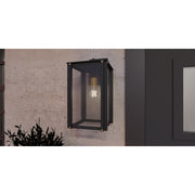 Quoizel Robbins 11in 1-Light Outdoor Wall Lantern | Industrial Matte Black and Clear Seedy Glass | Front Porch & Patio | Model ROB8409MBK