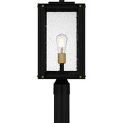 Quoizel Robbins 10in 1-Light Outdoor Wall Lantern | Industrial Matte Black and Clear Seedy Glass | Front Porch & Entryway | Model ROB9009MBK