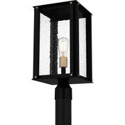 Quoizel Robbins 10in 1-Light Outdoor Wall Lantern | Industrial Matte Black and Clear Seedy Glass | Front Porch & Entryway | Model ROB9009MBK