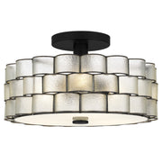 Quoizel Rory 16in 3-Light Semi-Flush Mount | Traditional Matte Black and Clear Wrinkle Glass | Entryway & Hallway | Model RORY1716MBK