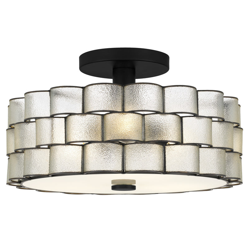Quoizel Rory 16in 3-Light Semi-Flush Mount | Traditional Matte Black and Clear Wrinkle Glass | Entryway & Hallway | Model RORY1716MBK