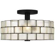 Quoizel Rory 16in 3-Light Semi-Flush Mount | Traditional Matte Black and Clear Wrinkle Glass | Entryway & Hallway | Model RORY1716MBK
