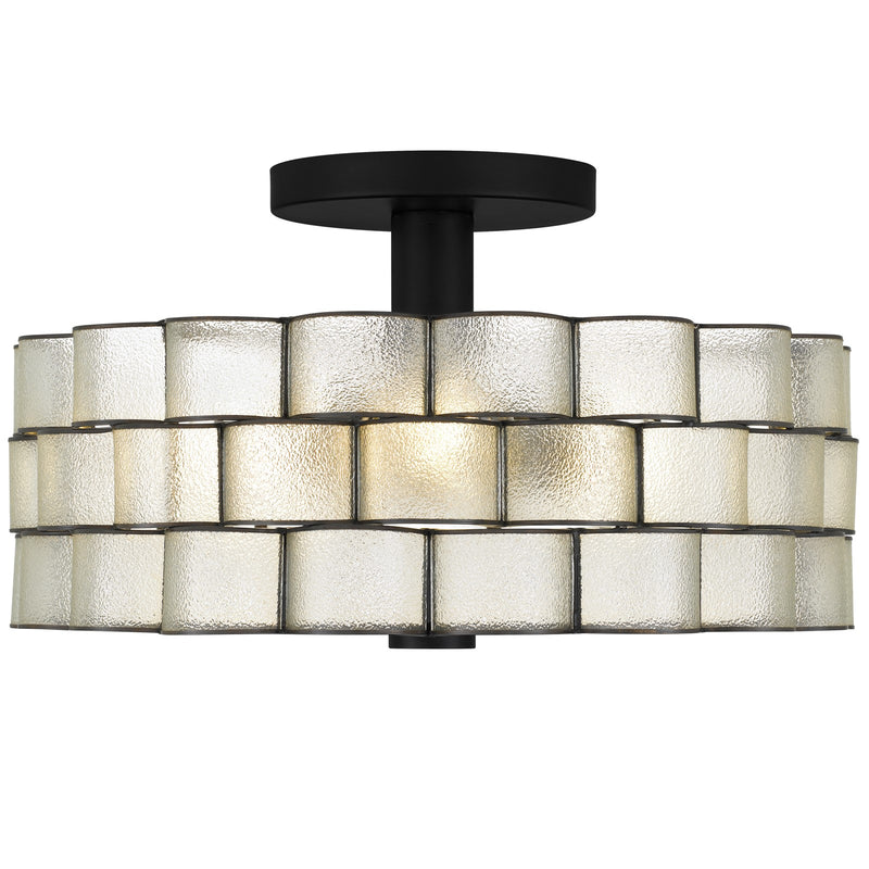 Quoizel Rory 16in 3-Light Semi-Flush Mount | Traditional Matte Black and Clear Wrinkle Glass | Entryway & Hallway | Model RORY1716MBK