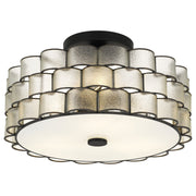 Quoizel Rory 16in 3-Light Semi-Flush Mount | Traditional Matte Black and Clear Wrinkle Glass | Entryway & Hallway | Model RORY1716MBK