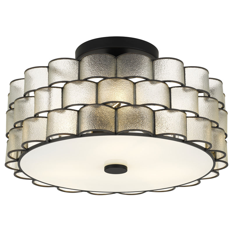 Quoizel Rory 16in 3-Light Semi-Flush Mount | Traditional Matte Black and Clear Wrinkle Glass | Entryway & Hallway | Model RORY1716MBK