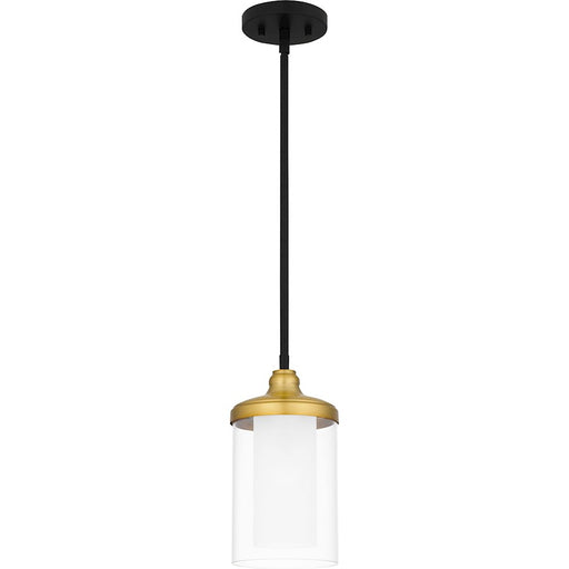 Quoizel Rowland 1 Light Mini Pendant, Matte Black/Clear/Sandblasted