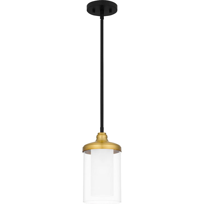 Quoizel Rowland 1 Light Mini Pendant, Matte Black/Clear/Sandblasted