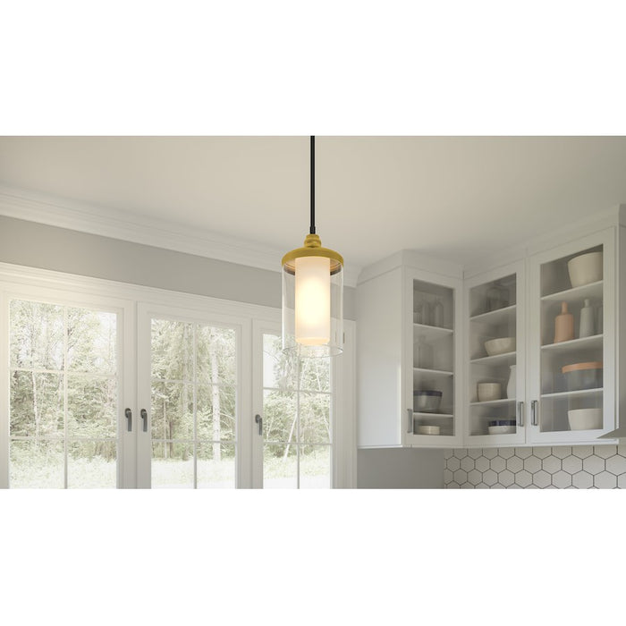 Quoizel Rowland 1 Light Mini Pendant, Matte Black/Clear/Sandblasted