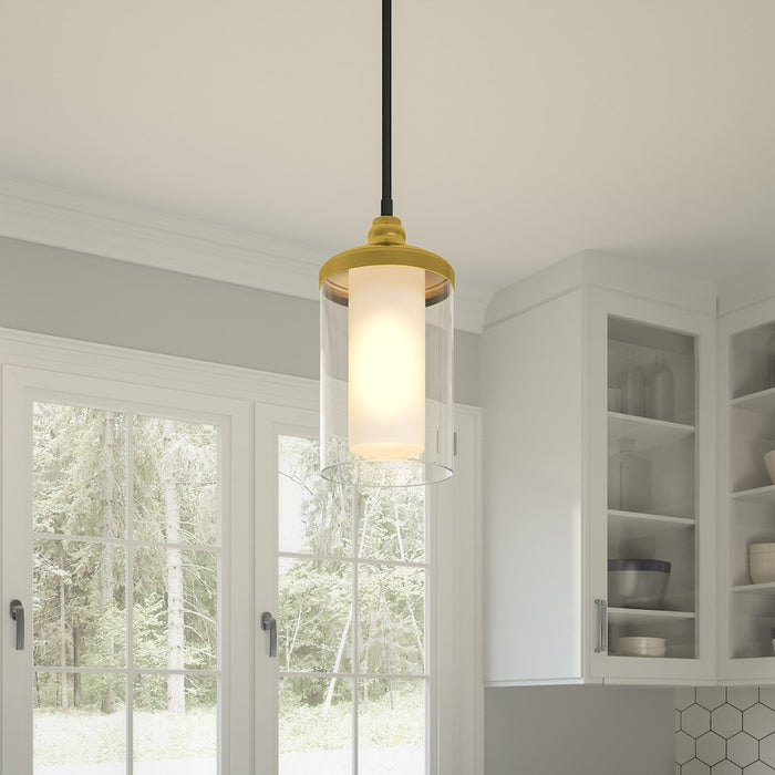 Quoizel Rowland 1 Light Mini Pendant, Matte Black/Clear/Sandblasted