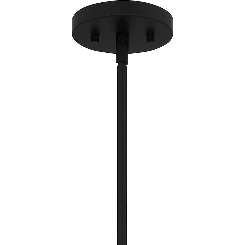 Quoizel Rowland 1 Light Mini Pendant, Matte Black/Clear/Sandblasted