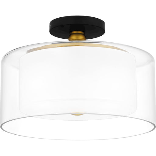 Quoizel Rowland 2 Light Semi-Flush Mount, Black/Clear/Sandblasted