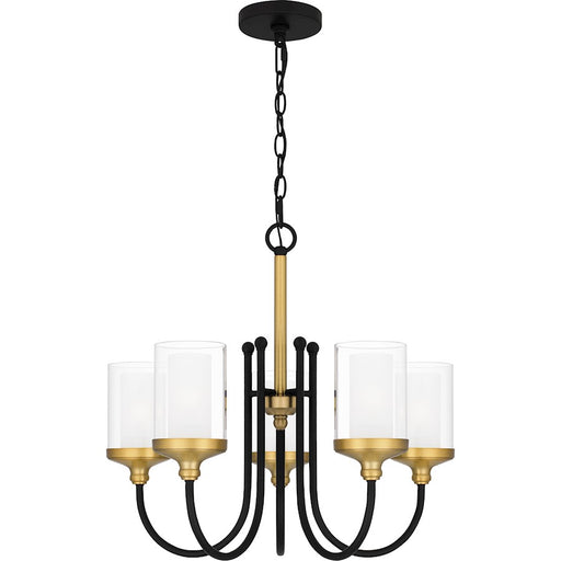 Quoizel Rowland 5 Light Chandelier, Matte Black/Clear/Sandblasted