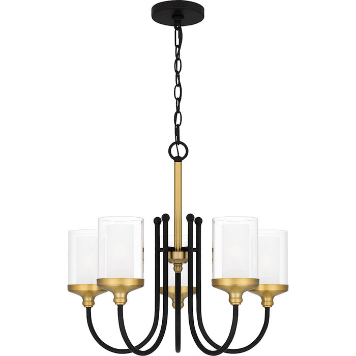 Quoizel Rowland 5 Light Chandelier, Matte Black/Clear/Sandblasted