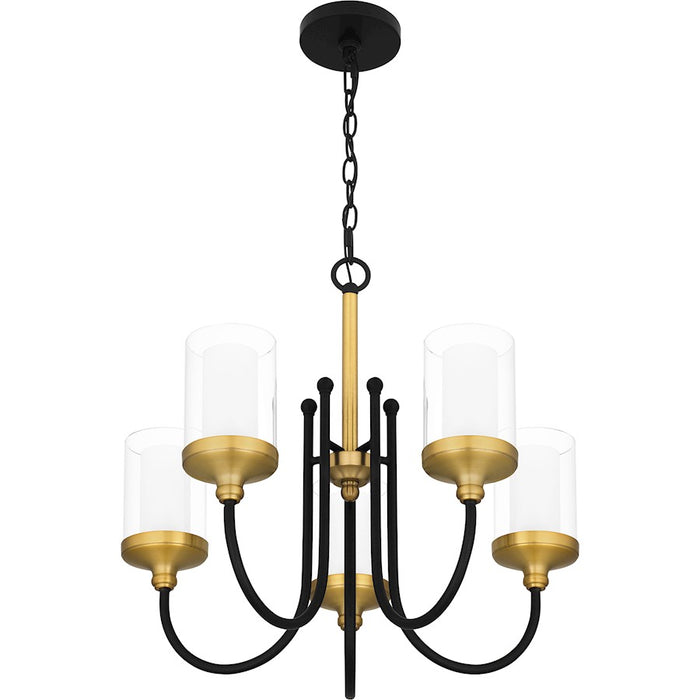 Quoizel Rowland 5 Light Chandelier, Matte Black/Clear/Sandblasted