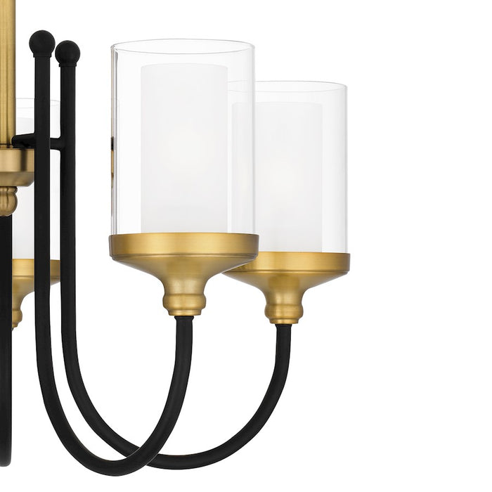Quoizel Rowland 5 Light Chandelier, Matte Black/Clear/Sandblasted