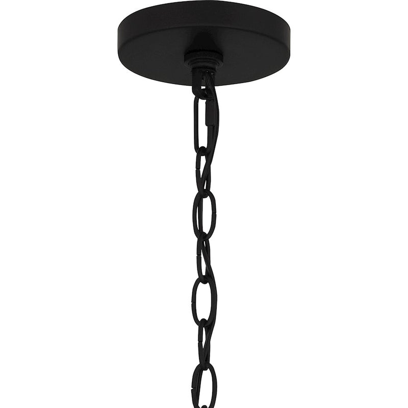 Quoizel Rowland 5 Light Chandelier, Matte Black/Clear/Sandblasted