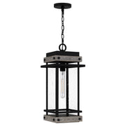 Quoizel Strader 10in 1-Light Mini Pendant | Farmhouse Matte Black and Clear Seedy Glass | Kitchen Island & Dining Room | Model SAD1509MBK