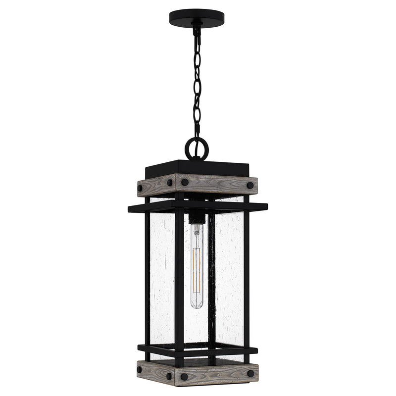 Quoizel Strader 10in 1-Light Mini Pendant | Farmhouse Matte Black and Clear Seedy Glass | Kitchen Island & Dining Room | Model SAD1509MBK