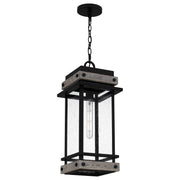 Quoizel Strader 10in 1-Light Mini Pendant | Farmhouse Matte Black and Clear Seedy Glass | Kitchen Island & Dining Room | Model SAD1509MBK