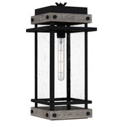 Quoizel Strader 10in 1-Light Mini Pendant | Farmhouse Matte Black and Clear Seedy Glass | Kitchen Island & Dining Room | Model SAD1509MBK