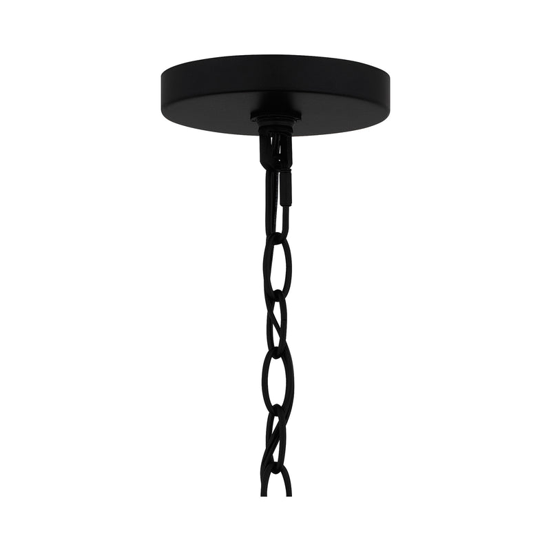 Quoizel Strader 10in 1-Light Mini Pendant | Farmhouse Matte Black and Clear Seedy Glass | Kitchen Island & Dining Room | Model SAD1509MBK