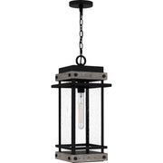 Quoizel Strader 10in 1-Light Outdoor Hanging Lantern | Farmhouse Matte Black and Clear Seedy Glass | Front Porch & Covered Patio | Model SAD1909MBK