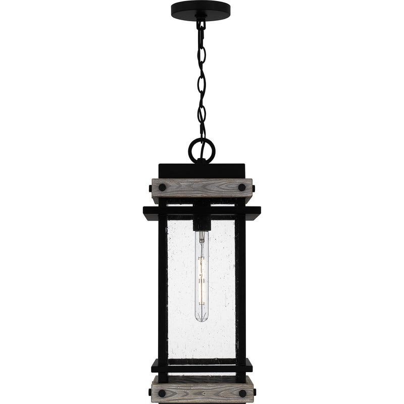 Quoizel Strader 10in 1-Light Outdoor Hanging Lantern | Farmhouse Matte Black and Clear Seedy Glass | Front Porch & Covered Patio | Model SAD1909MBK