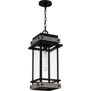 Quoizel Strader 10in 1-Light Outdoor Hanging Lantern | Farmhouse Matte Black and Clear Seedy Glass | Front Porch & Covered Patio | Model SAD1909MBK